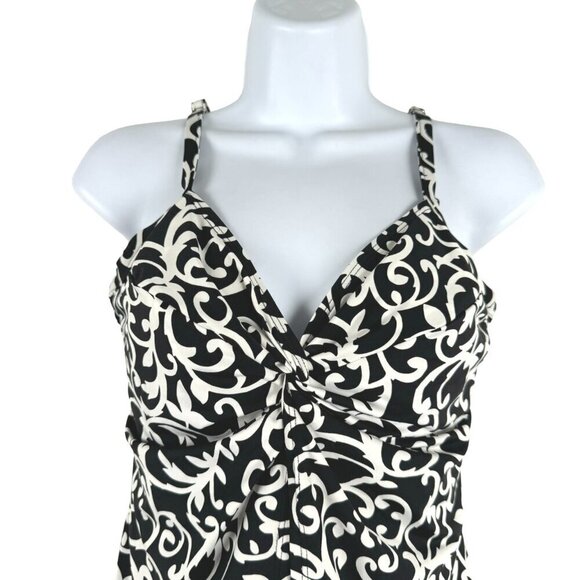 Miraclesuit Tankini Swim Top‎ Size 8 Black White Printed Underwire SW-1978 - Picture 3 of 8